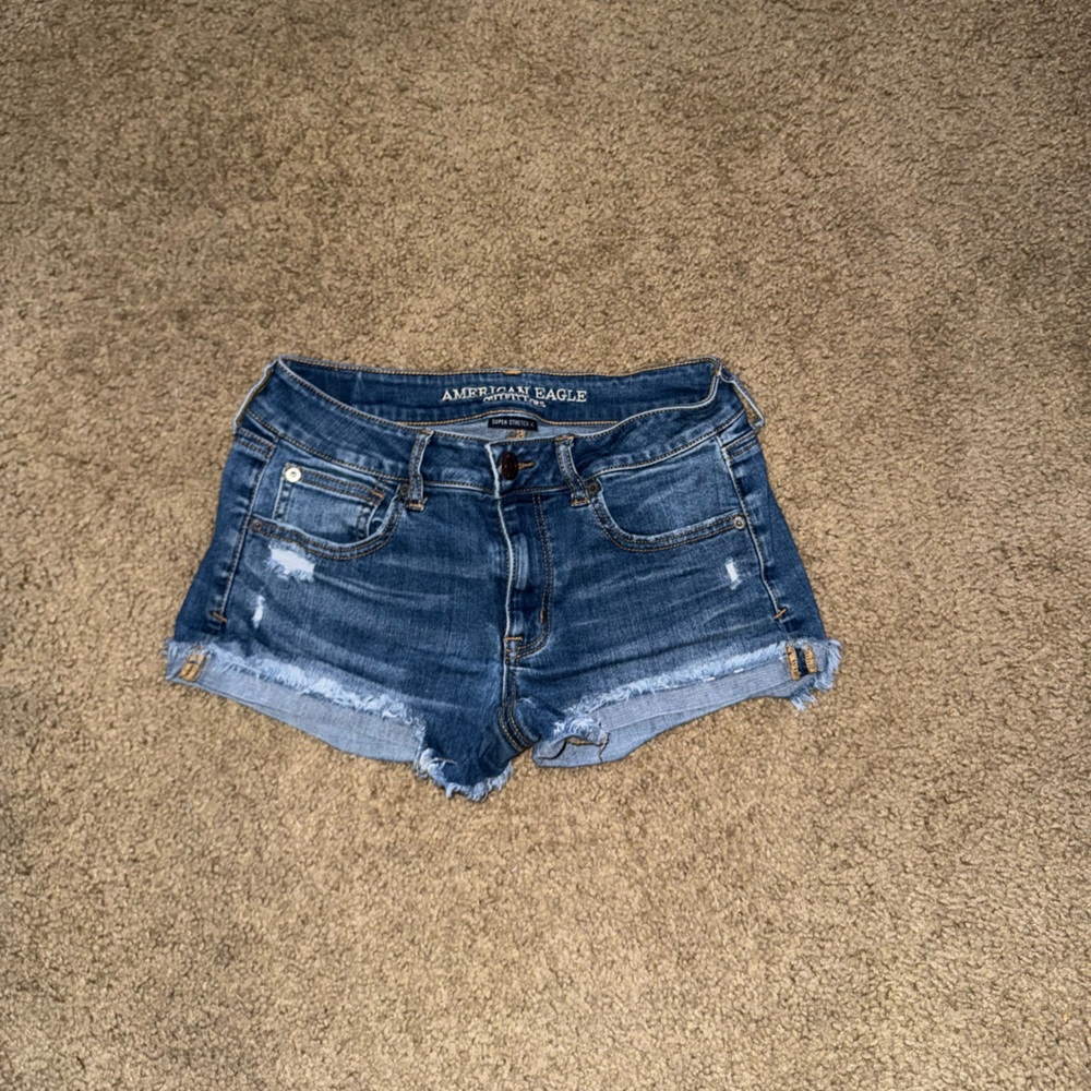 American Eagle Outfitters Blue Jean Shorts Frayed Hem
